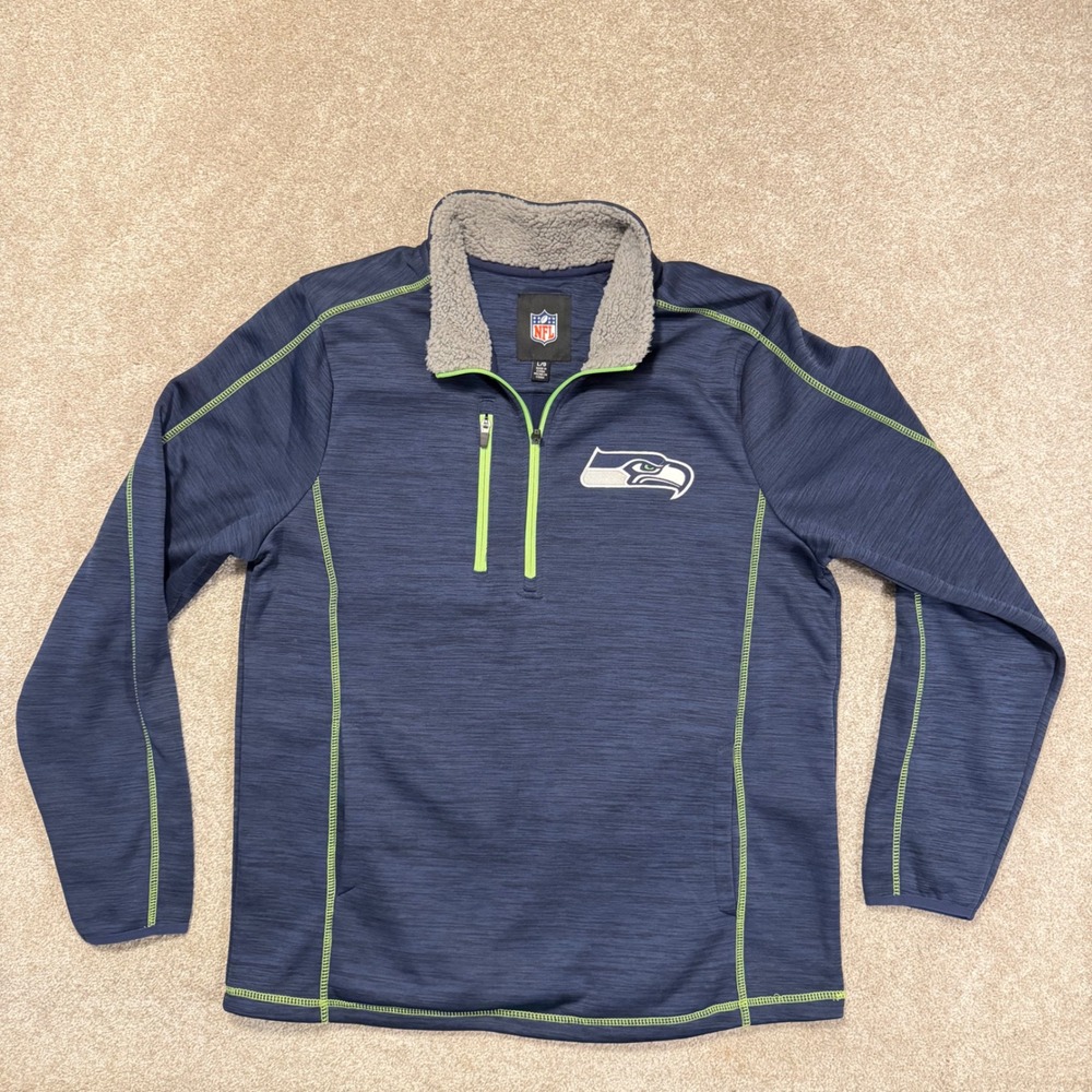 NFL Seattle Seahawks Pullover Mens Large Navy Blue Sherpa‎ Quarter Zip G-III